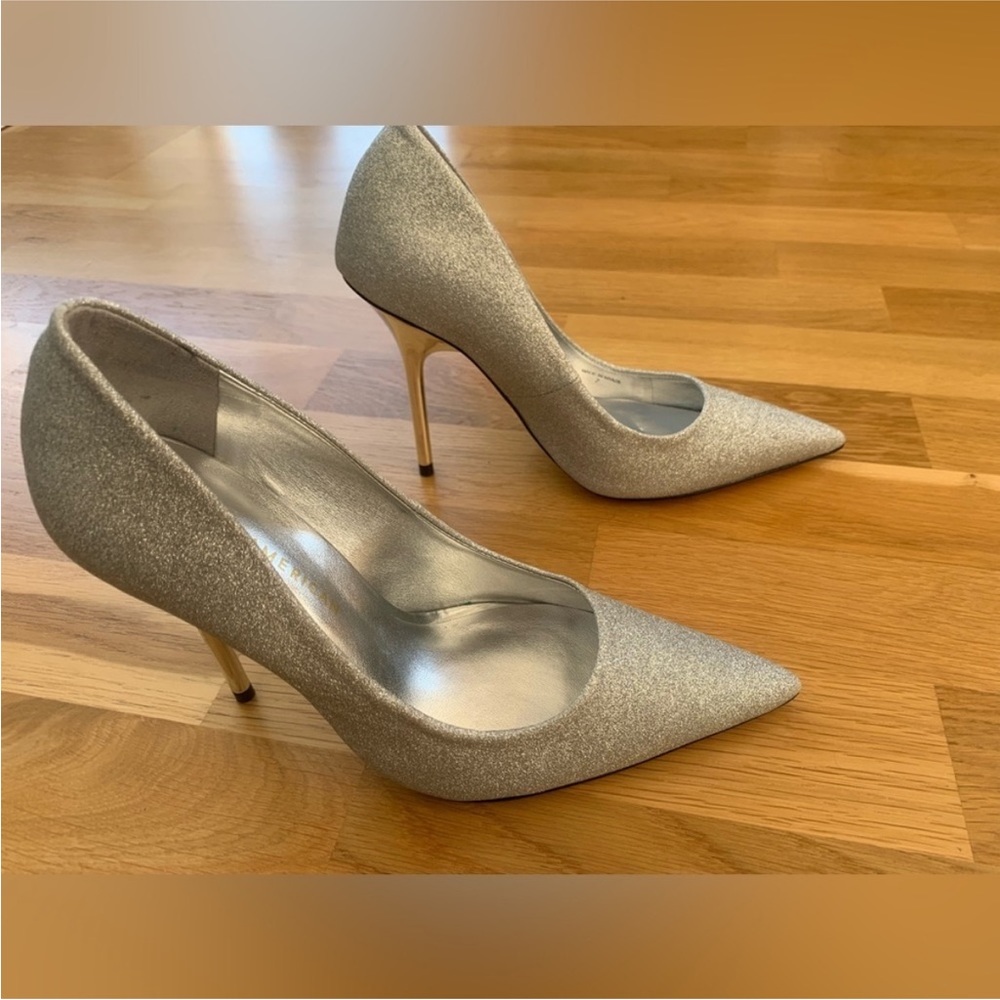 Good American silver glitter heels